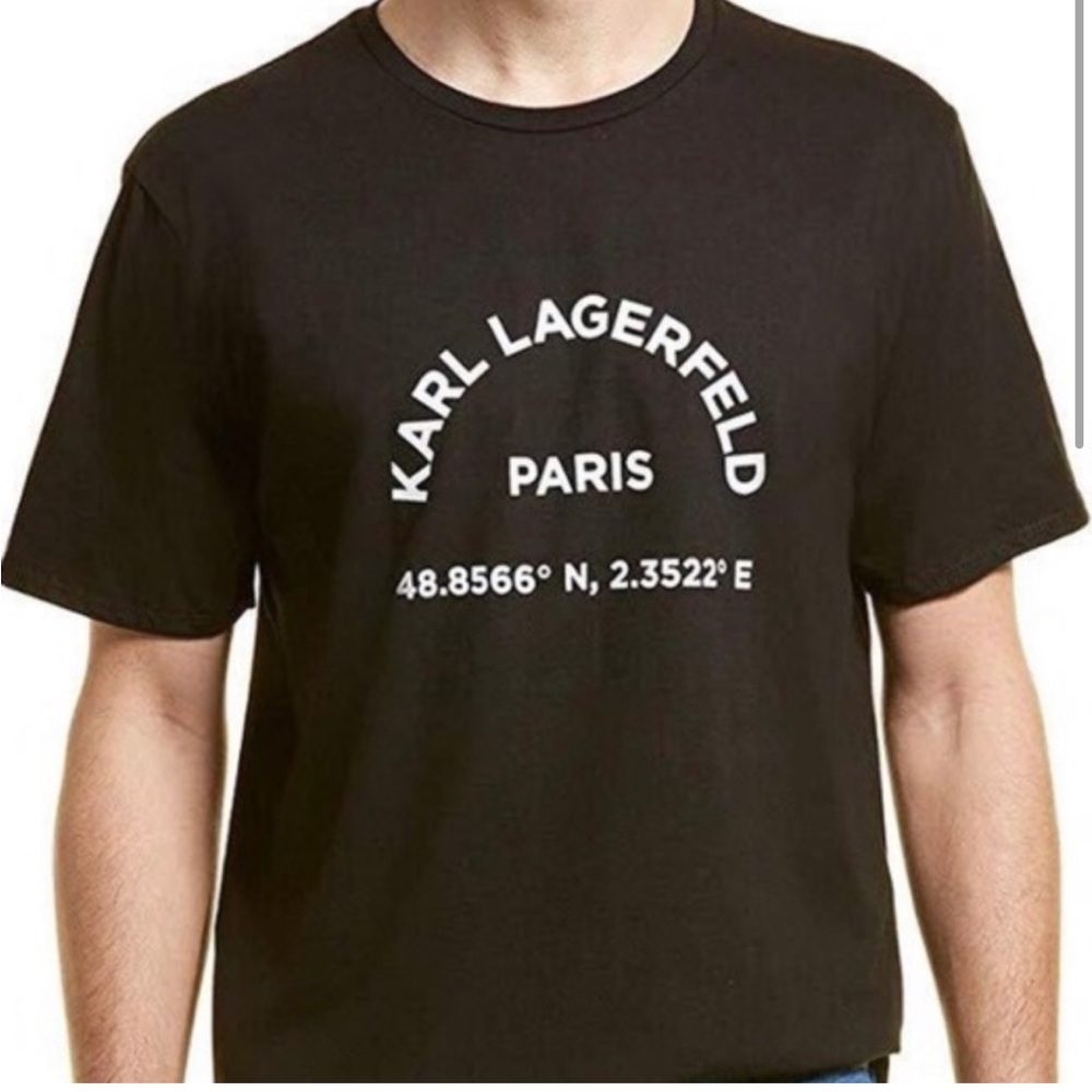 Used Karl Lagerfeld Paris Black Latitude & Longitude Tee  Men's large